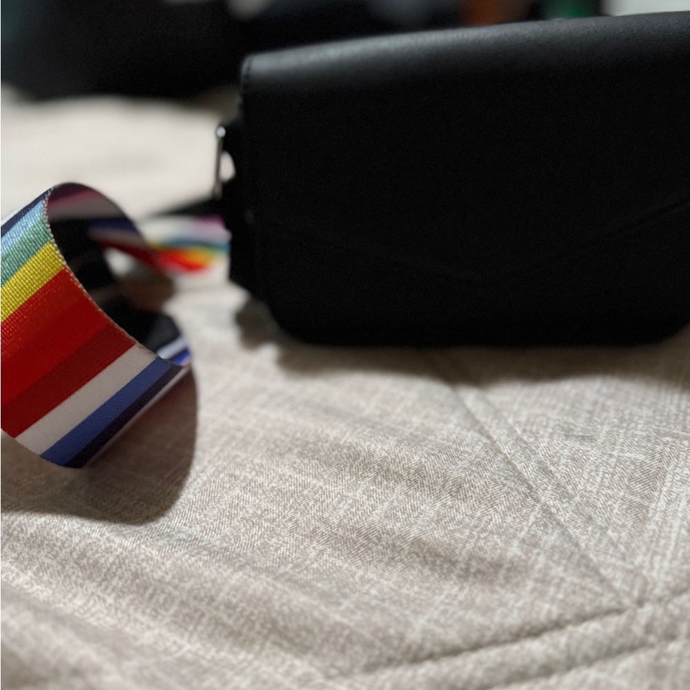 Black Crossbody Bag with Rainbow Strap